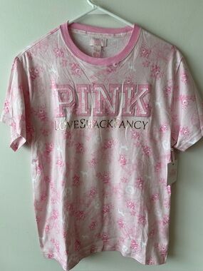 PINK x Love Shack Fancy Campus Cotton Pink Tee Beaux Icons XS NWT